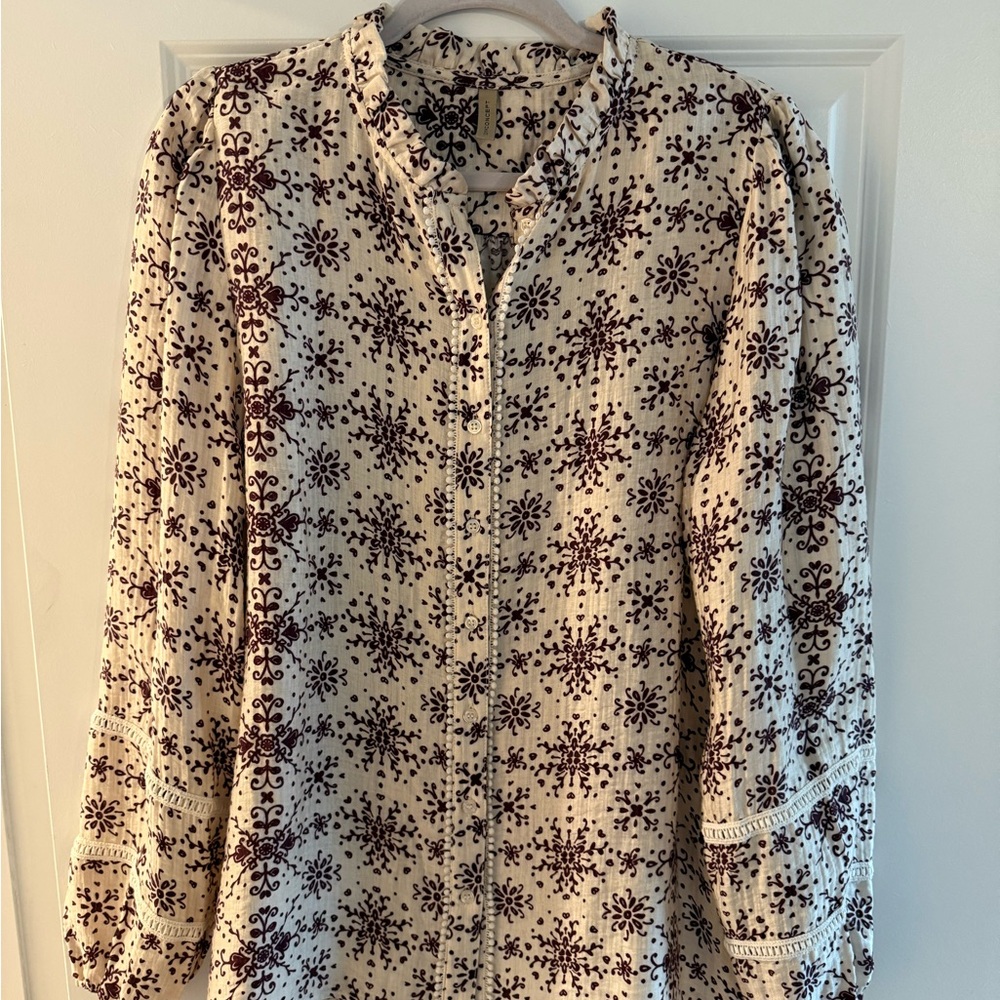 Floral Print Women's Top - Cream and Burgundy
